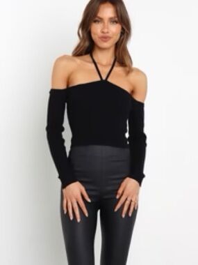 Petal & Pup Black Off-the-Shoulder Halter Sweater